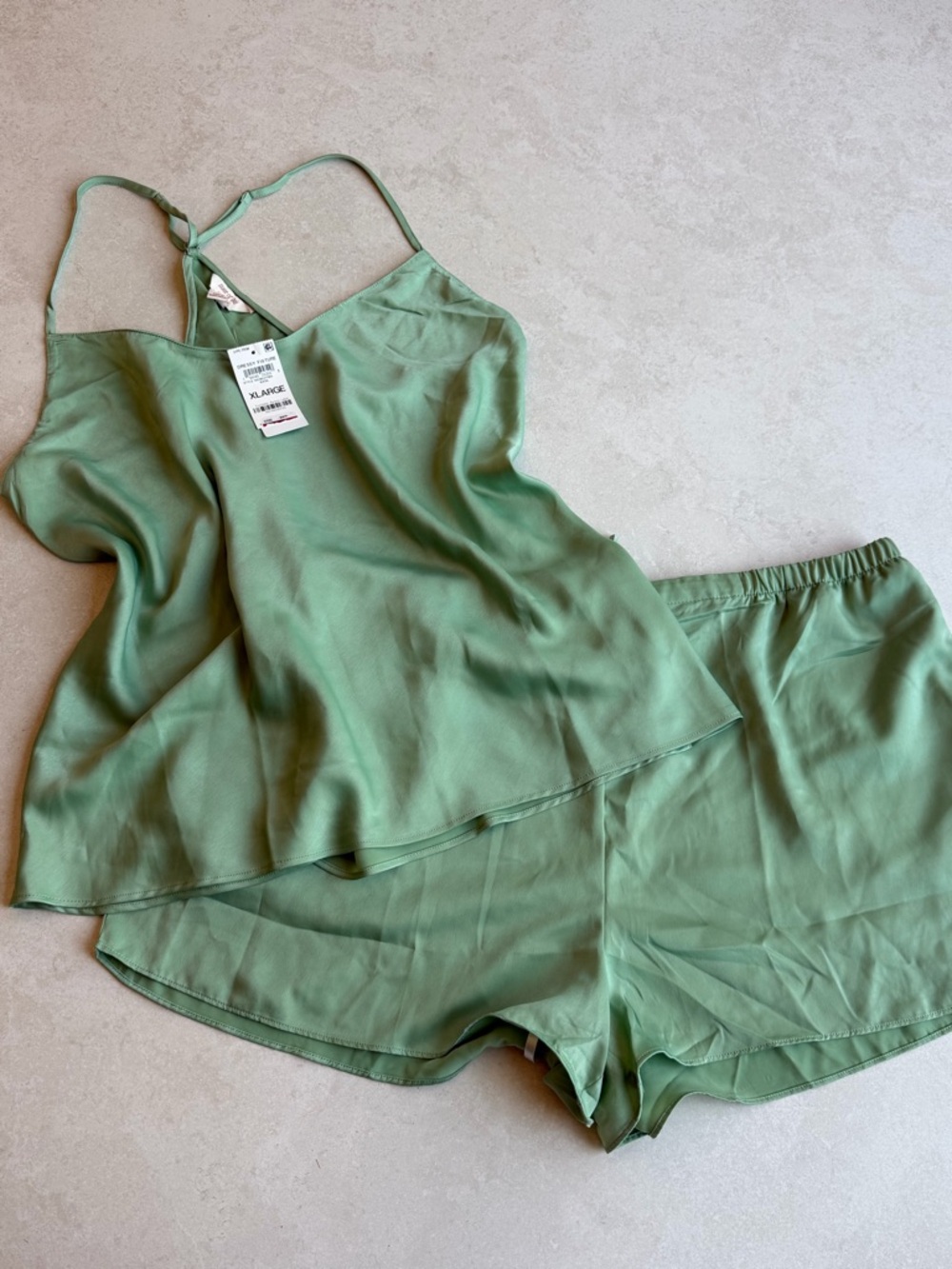 Macy's Sage Green Satin Camisole & Elastic-Waist Short Sleep Set